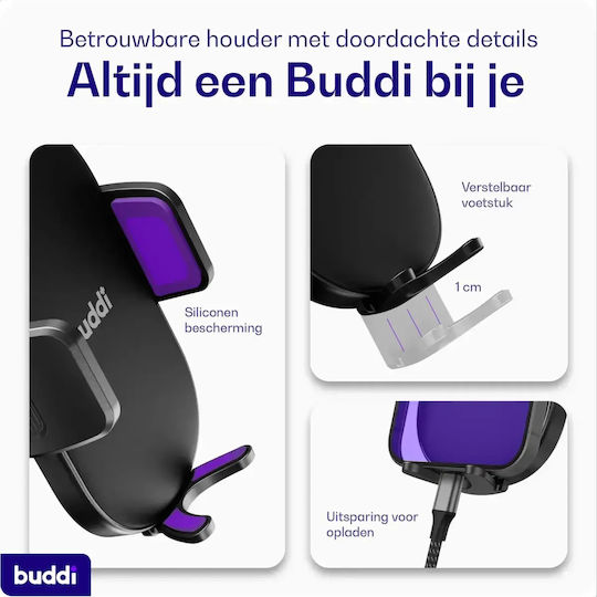 Βάση Κινητών Αυτοκινήτου Buddi Way 2 Ανθεκτική Βεντούζα Ταμπλό Παρμπρίζ 5 Έτη Εγγύηση Black 8719246496561