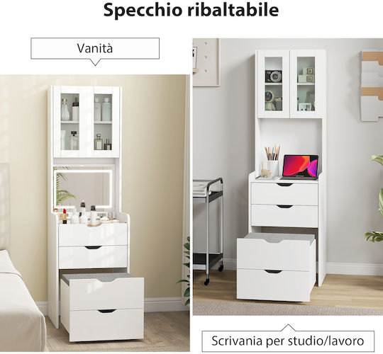 Bodenstehende Schminktisch Schlafzimmer Holz Weiß mit Spiegel & Hocker 50x40x160cm