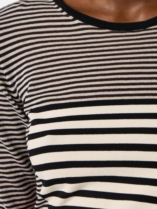 Damen Langarm Pullover Gestreift Schwarz