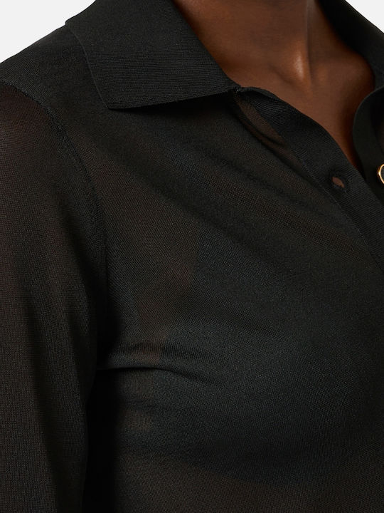 Damen Polo Bluse Kurzarm Schwarz