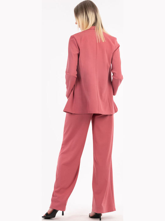 Women's High-waisted Crepe Trousers with Elastic Antique Pink