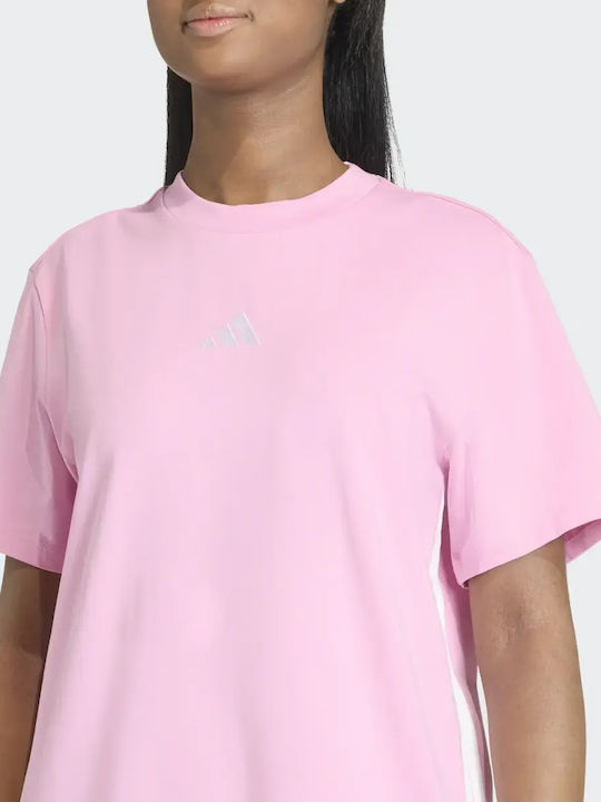 Essentials 3-Stripes Summer Mini Athletic Dress T-Shirt Short Sleeve Pink/White