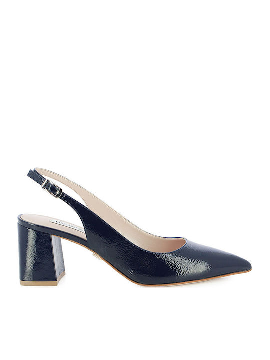 Lackleder Pumps mit Chunky Absatzdicke Marineblau