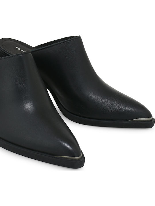 Leather Mules with High Heel in Black Color