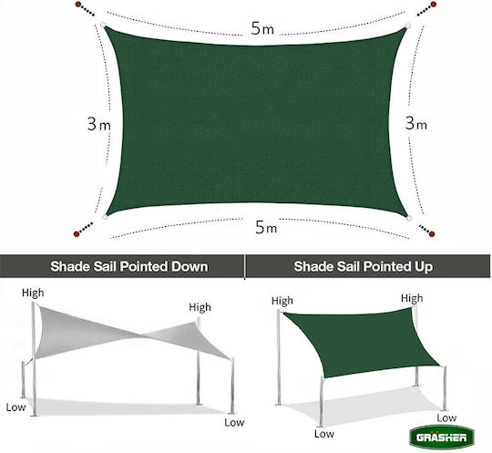 Grasher Shade Sail Зелен С парчета 3x5m 180гр/кв.м