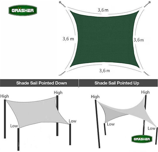 Grasher Shade Sail Зелен С парчета 3.6x3.6m 180гр/кв.м