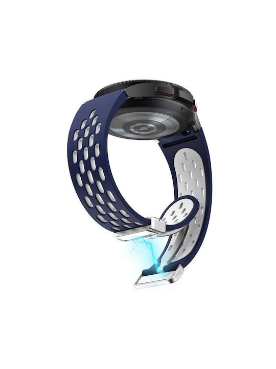 Samsung Galaxy Watch 7 40 44mm Δύο Χρώματα Μαγνητική Πτυσσόμενη Ασημένια Πόρπη Σιλικόνης Ζώνη Ρολογιού Μεσονυχτί Μπλε Λευκό