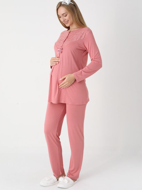 erdeniz Pyjama mit Morgenmantel Schwangerschaft & Stillen Salmon