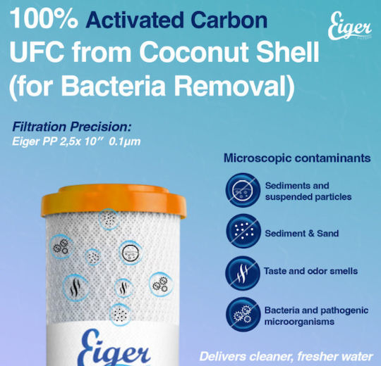 Eiger Water Filter Cartridge Countertop and Under Sink from Activated Carbon 10" Ufc 0.1 μm