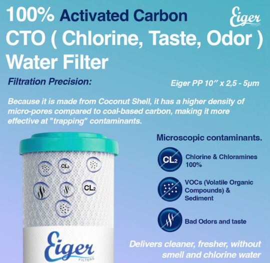 Eiger Filtru de Apă de Înlocuire pentru Blat și Sub Blat din Cărbune Activ 10" 5 μm - micrometru