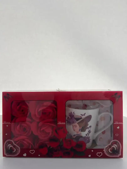 Red Gift Box Transparent Lid Includes 6 Red Roses