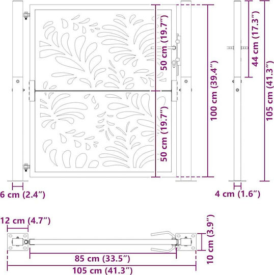 vidaXL Metallisches Gartentor in Grau Farbe 1.05x1.05m