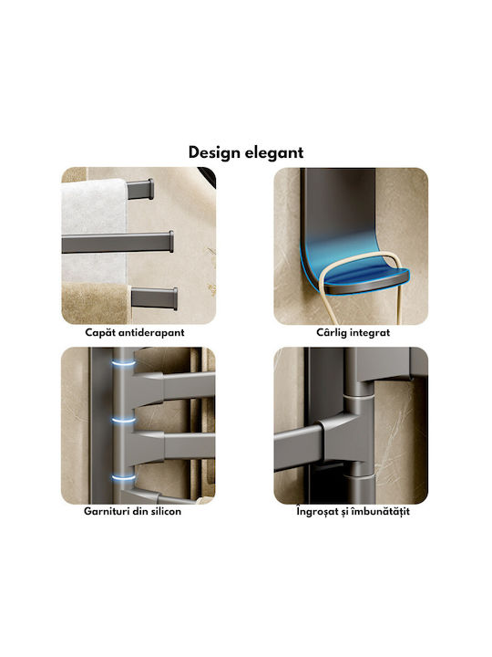Inco Wall-Mounted Bathroom Freestanding Towel Rack with 4 Positions ​30x34cm Inox Gray