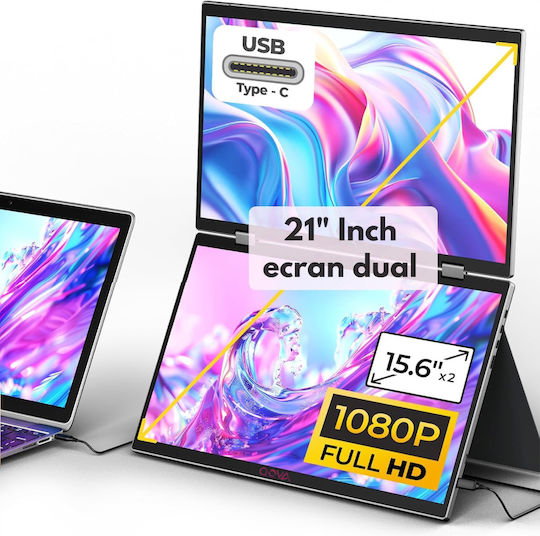 Monitor Portabil Pliabil Dual 15,6 Inch Fhd Laptop Extensor Ecran 1080p Qova Rotire 360° Usb-c Ecran Extensibil Laptop Încărcare Rapidă 65w Moduri Vertical Orizontal Compatibil Windows Mac Android Plug Play 100% Srgb