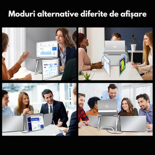 Monitor Portabil Extensibil Triplu Laptop Qova Ecran Quad 16 Inch 3 Ips 16:10 Ecrane Full Hd 1200p Pliabil Rotativ 360° Compatibil Windows Macbook Suport Reglabil Compatibil Laptopuri 12"-18,5" Srgb 100% Geantă Inclusă