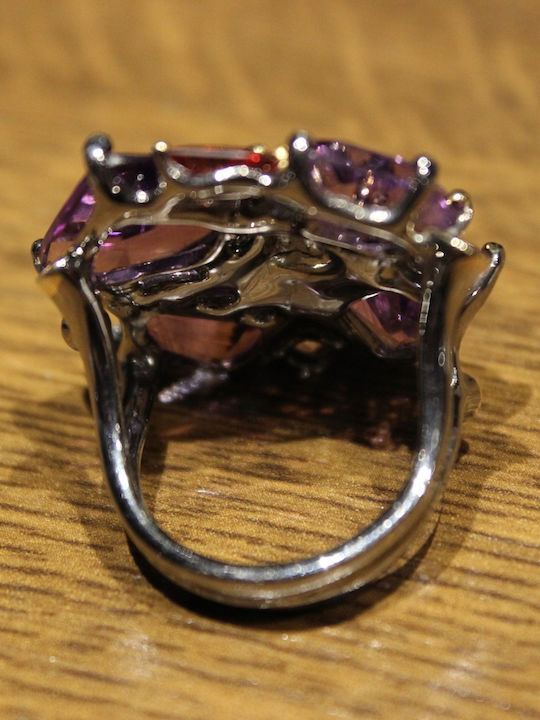 Artistic Silver Ring Natural Amethysts Spinels Garnet Size 22.5