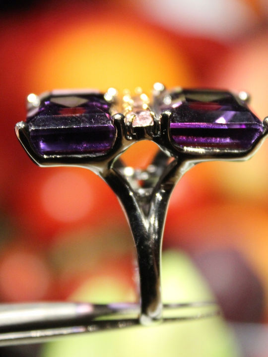 Natural 28ct Amethyst Tourmaline Silver Ring Size 16