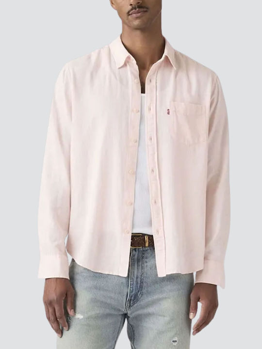 Sunset 1 Pocket Standard Langärmlig Leinen Hemd Pink