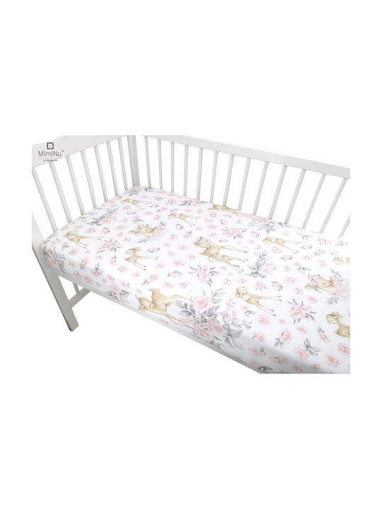 MimiNu Cearșaf pentru bebeluși Pentru Cradle Bumbac cu Cauciuc Roz 90x40buc