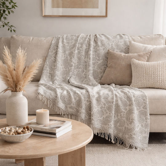 My Home Luxury Throws and Couch Blankets Sofa Throws 180x250cm Ecru with Gray T2dg 250 T2DG 250