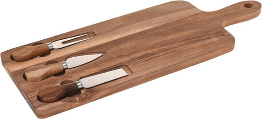 Excellent Houseware Σετ Επιφάνεια Κοπής από Μπαμπού με Μαχαίρια & Πιρούνι Καφέ 43x16cm 4τμχ