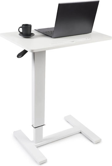 Măsuță Reglabilă pe Înălțime cu Ridicare Pneumatică și Roți – Blat de 60x40 Cm Înălțime 66–90 Cm Măsuță Laterală Pat Canapea Onuvio Alb