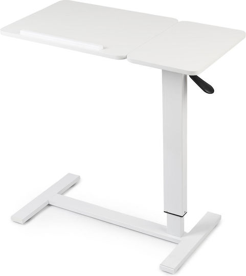 Măsuță Reglabilă pe Înălțime cu Ridicare Pneumatică 80x40 Cm Blat în Două Părți Înclinabil + Spațiu de Depozitare Rabatabil Roți 66–90 Cm Bază în Formă de C Pat Canapea Onuvio Alb