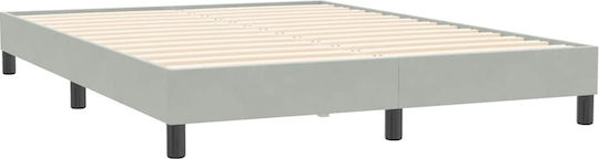 Boxspring Κρεβάτι Υπέρδιπλο Επενδυμένο με Ύφασμα Ανοιχτό Γκρι με Τάβλες & Στρώμα 160x210cm