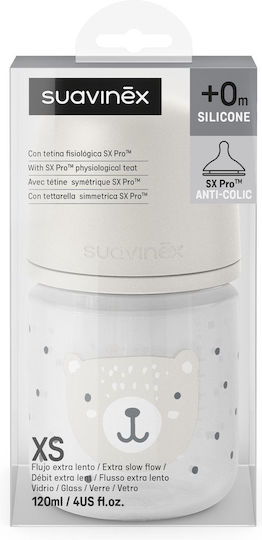 Suavinex Glass Baby Bottle Anti-Colic with Silicone Nipple for 0+, 0+ m, months Beige 120ml