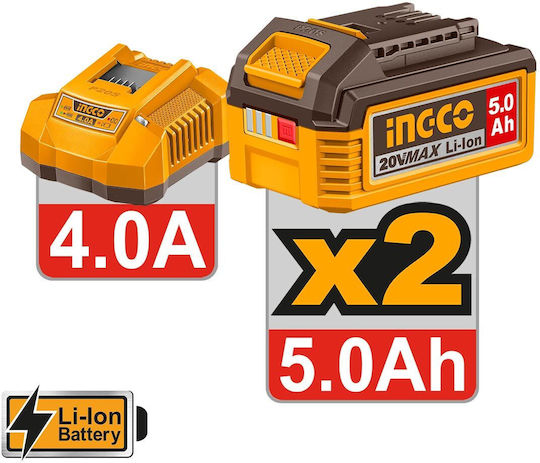 Ingco CAGLI2120272E Τροχός 125mm Μπαταρίας Brushless με Ρύθμιση Στροφών 2x5Ah