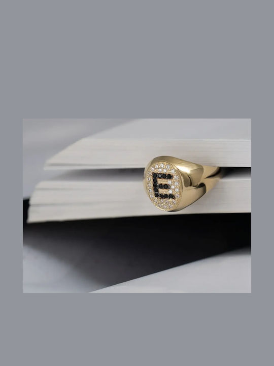 Damen Chevalier Ring mit Zirkonia aus Gold 14K