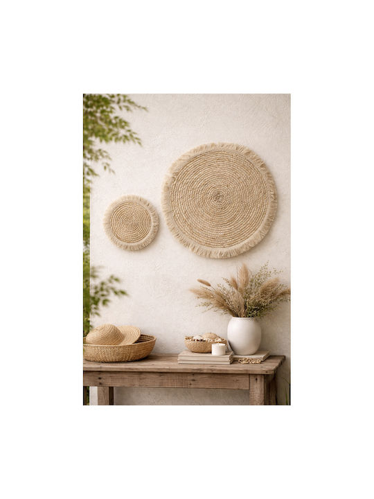 keleman Handmade Ecru Wall Decor Made of Wicker Material 80x80cm
