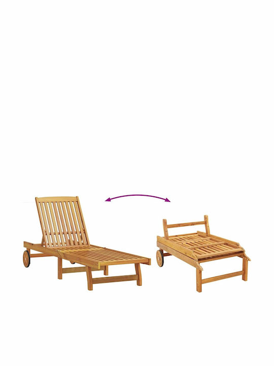 Deckchair Wooden with Cushion & Wheels Brown with Table 3pcs 63x199x85cm.
