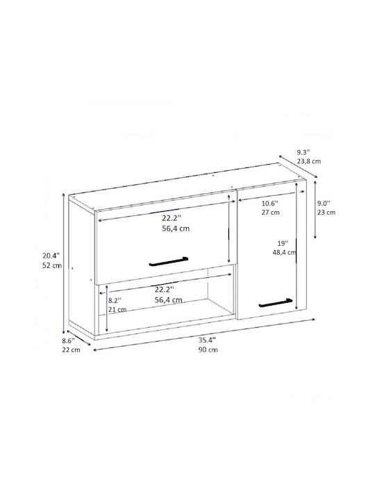 Wall Kitchen Cabinet With Shelf And Door White 90x22x52cm