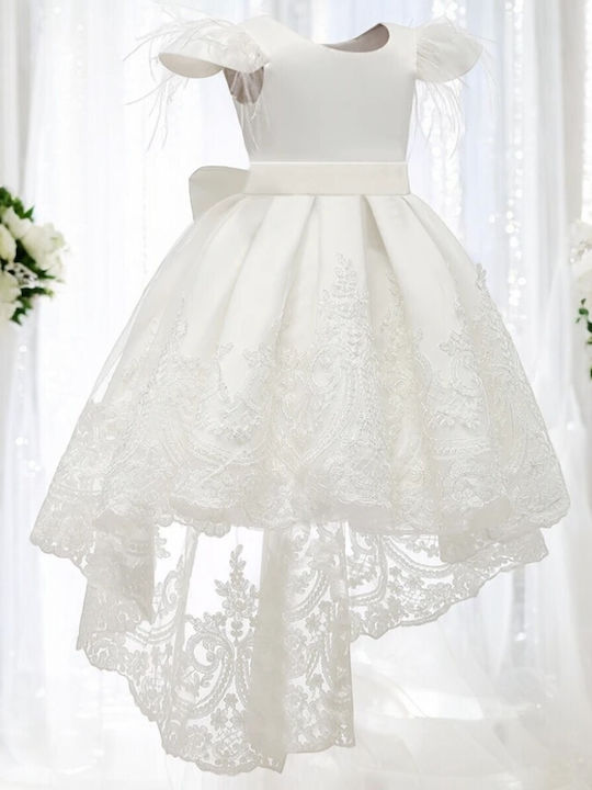 Girls Dress Short Sleeve with Lace for Flower Girl Floral White