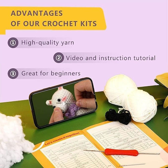 Complete Diy Crochet Set Beginners Advanced Accessories Thread Tools Instructions Included Plush Animal Model Handmade Alpaca White Purple