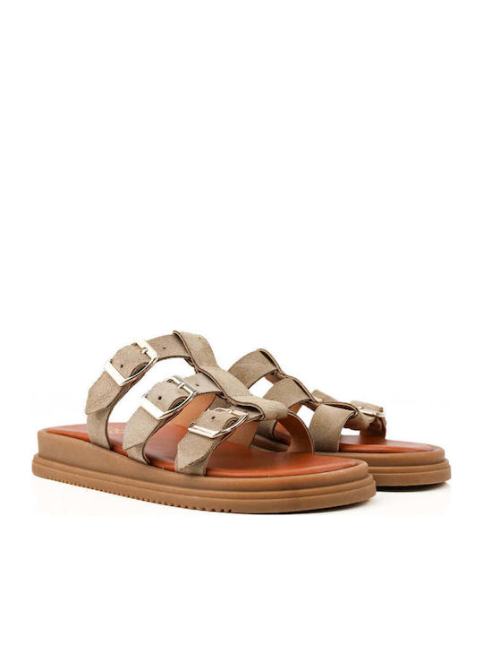 Beige Suede Flatforms Triple Adjustable Straps
