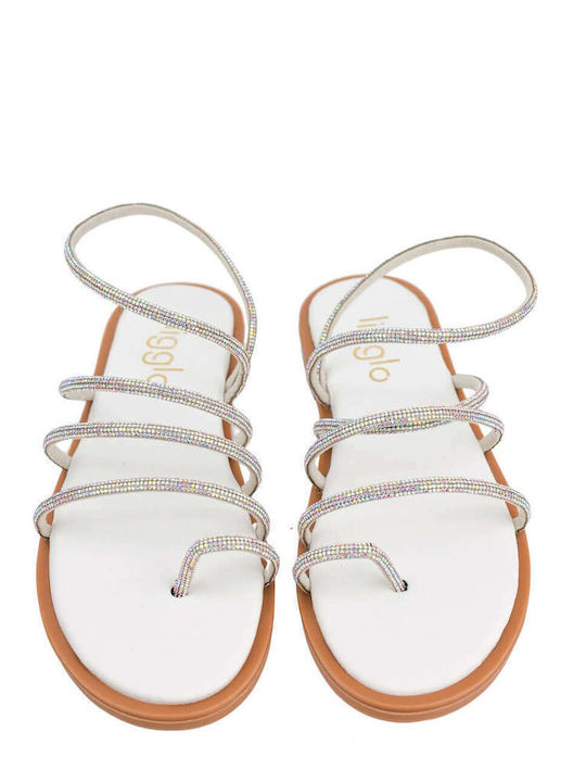 Weiß Leder Flache Sandalen Damen Besonderes Bindeglied