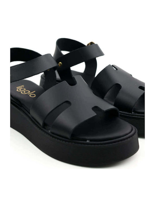 Flatforme Negre Cu Model Geometric Și Cataramă Aurie