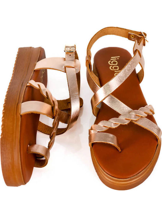Μπρονζέ Δερμάτινα Flatforms Πλεκτό Μπροστινό Λουρί