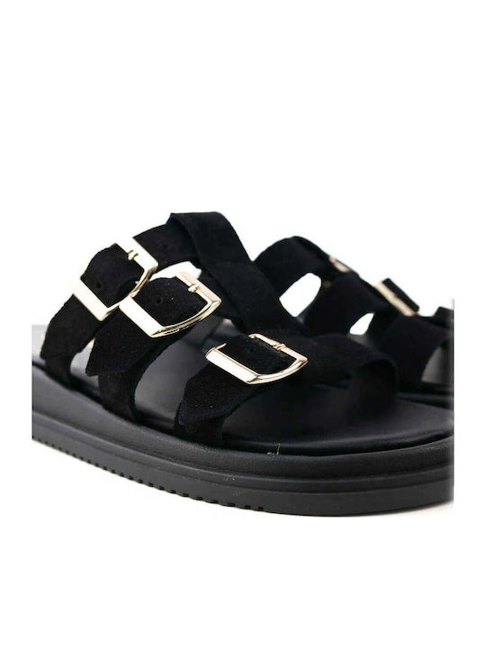 Flatforme De Catifea Negre Cu Trei Curele Reglabile