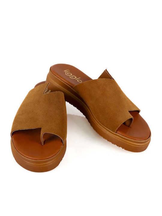 Tabac Brown Leather Flatform Sandals Suede Texture