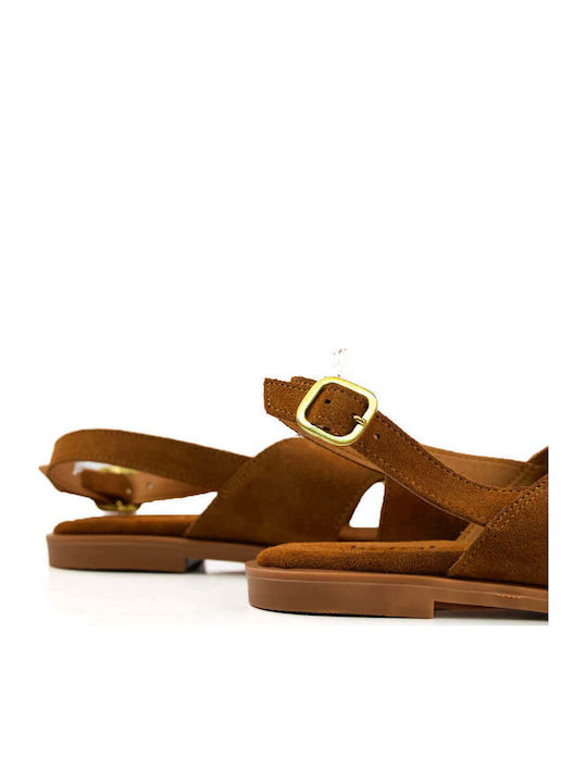 Tabac Brown Leather Suede Sandals Crossover Straps
