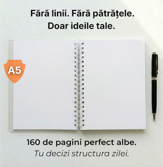 Agendă Zilnică A5 2026 Neagră Spirală 14x21 cm