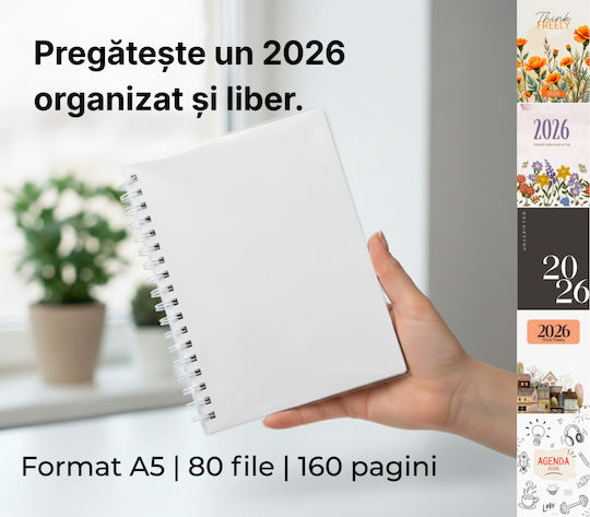 Agendă Zilnică A5 2026 Neagră Spirală 14x21 cm