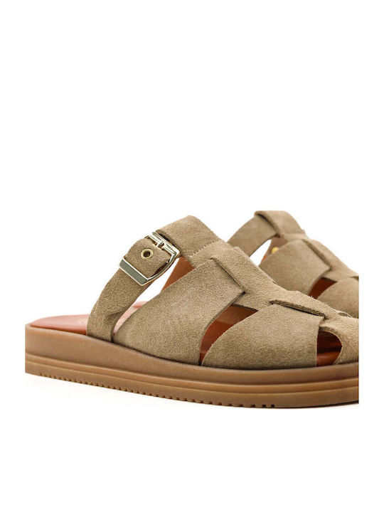 Beige Pantoffeln Besonderes Design Breite Streifen
