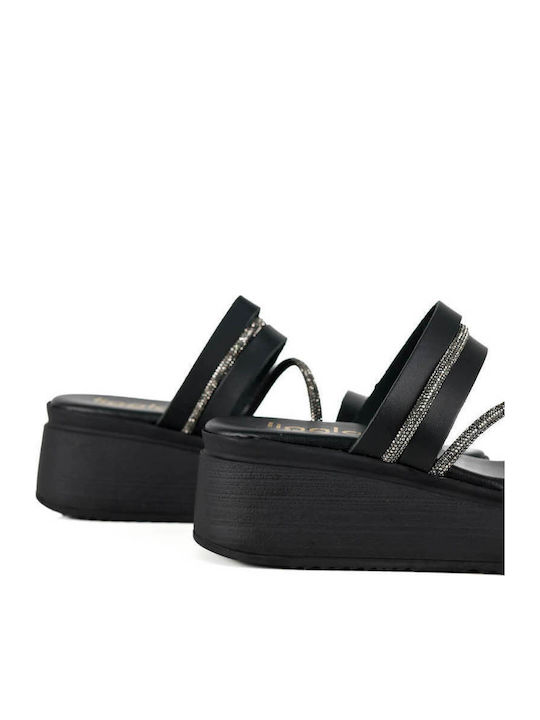 Черни Кожени Flatforms Тънки Метализирани Презрамки