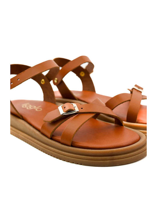 Tabac Brown Flatforms Leather Straps Buckles