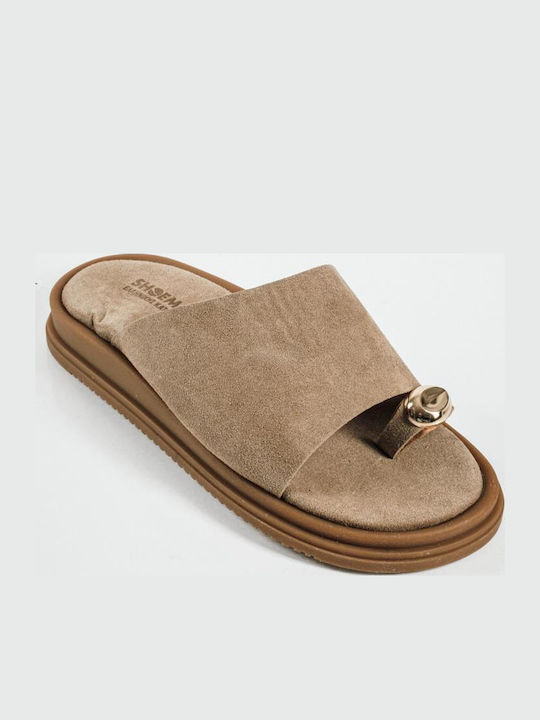 Δερμάτινα Γυναικεία Σανδάλια Flatforms Μπεζ
