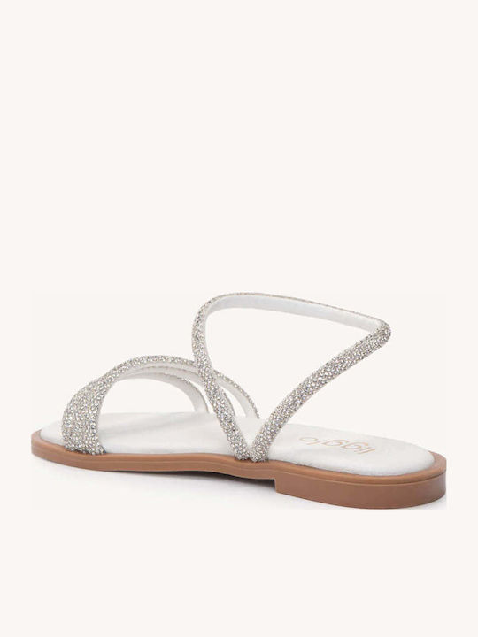 White Made In Greece Sandals Triple Strap Strass